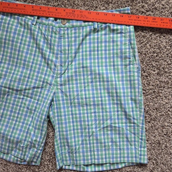 Vineyard Vines Plaid Shorts‎ Mens's 34X 9" Green Blue Pockets Golf Bright Loud - Picture 2 of 6